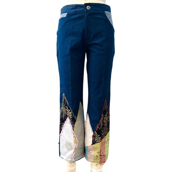 SOOKIE VINTAGE Flare Patchwork Leg Jeans in Blue Size Medium - Picture 2 of 9
